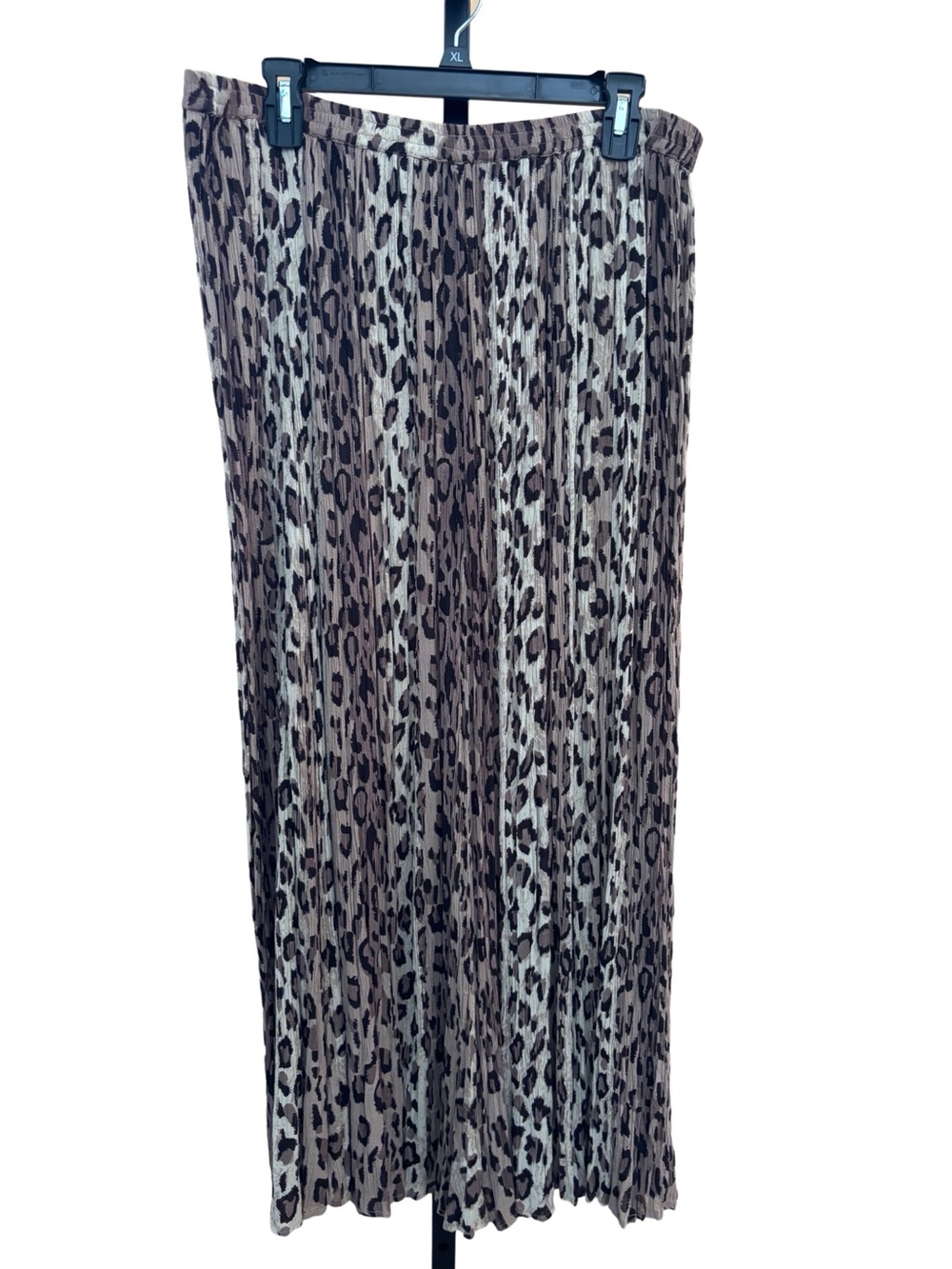 Leopard Print Pleated Extra Long Maxi Skirt - Brown & Cream Size L